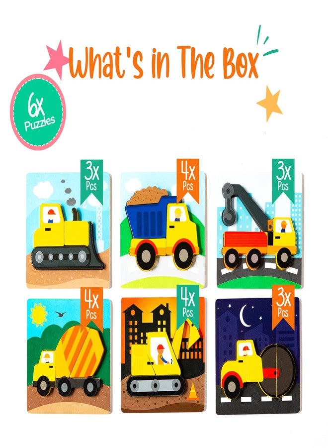 Klevly 6 PK Construction Wooden Toddler Puzzles Ages 2-4 | Wooden Puzzles for Toddlers 1-3 | Montessori Toys for 2 Year Old | Learning for 2+ Year Olds - Image 4